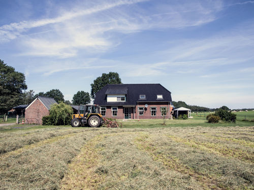 Boerderij met een traktor.